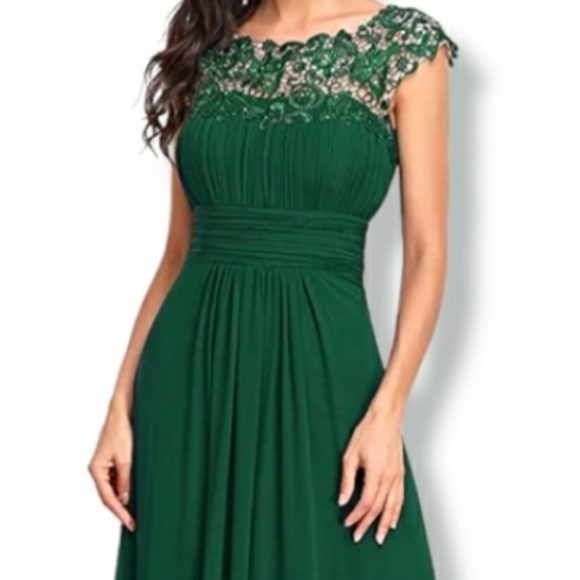 Womens Cap Sleeve Lace Neckline Ruched Bust Evening Gown Size 6 - Picture 3 of 11